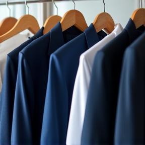 Freshly cleaned suits and dresses hanging